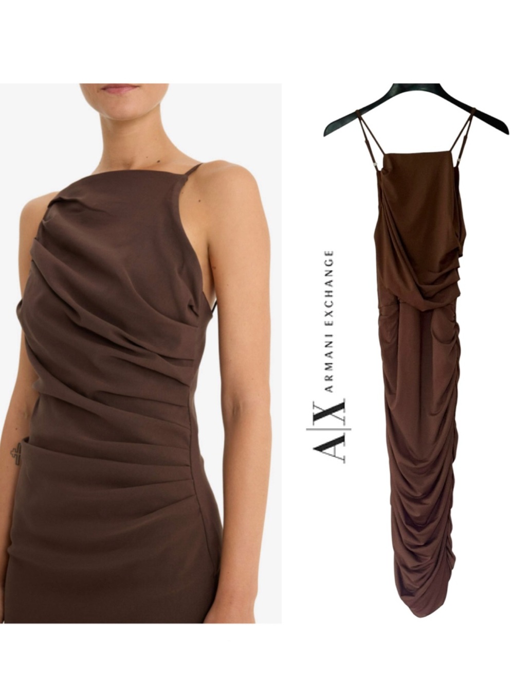 Armani Exchange Shirred Midi Dress Size 8 NWT Autumn wedding guest dres